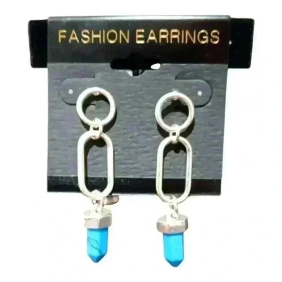 Silver chain dangly earrings with blue stone - Picture 1 of 1